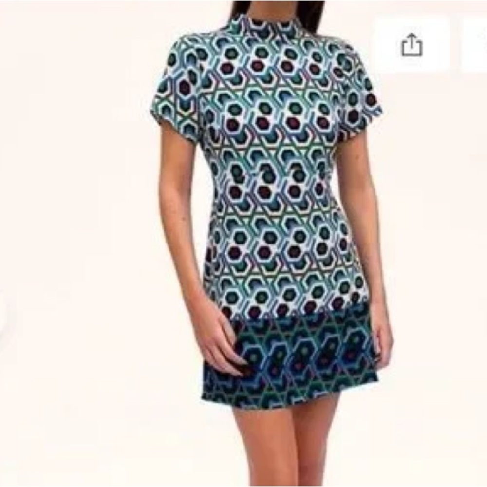 Zara Blue and Green Geometric Mini Dress - Picture 4 of 11